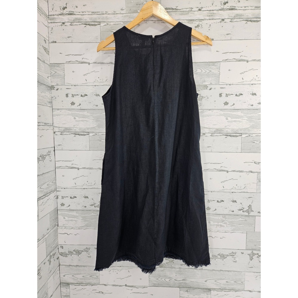Garnet Hill Womens 8 Black 100% Linen Sleeveless Fringe Hem Shift Dress